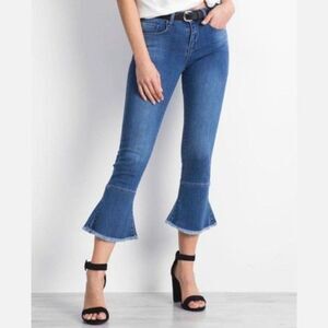 Chelsea & Violet High Rise Cropped Flare Jeans Distressed 25